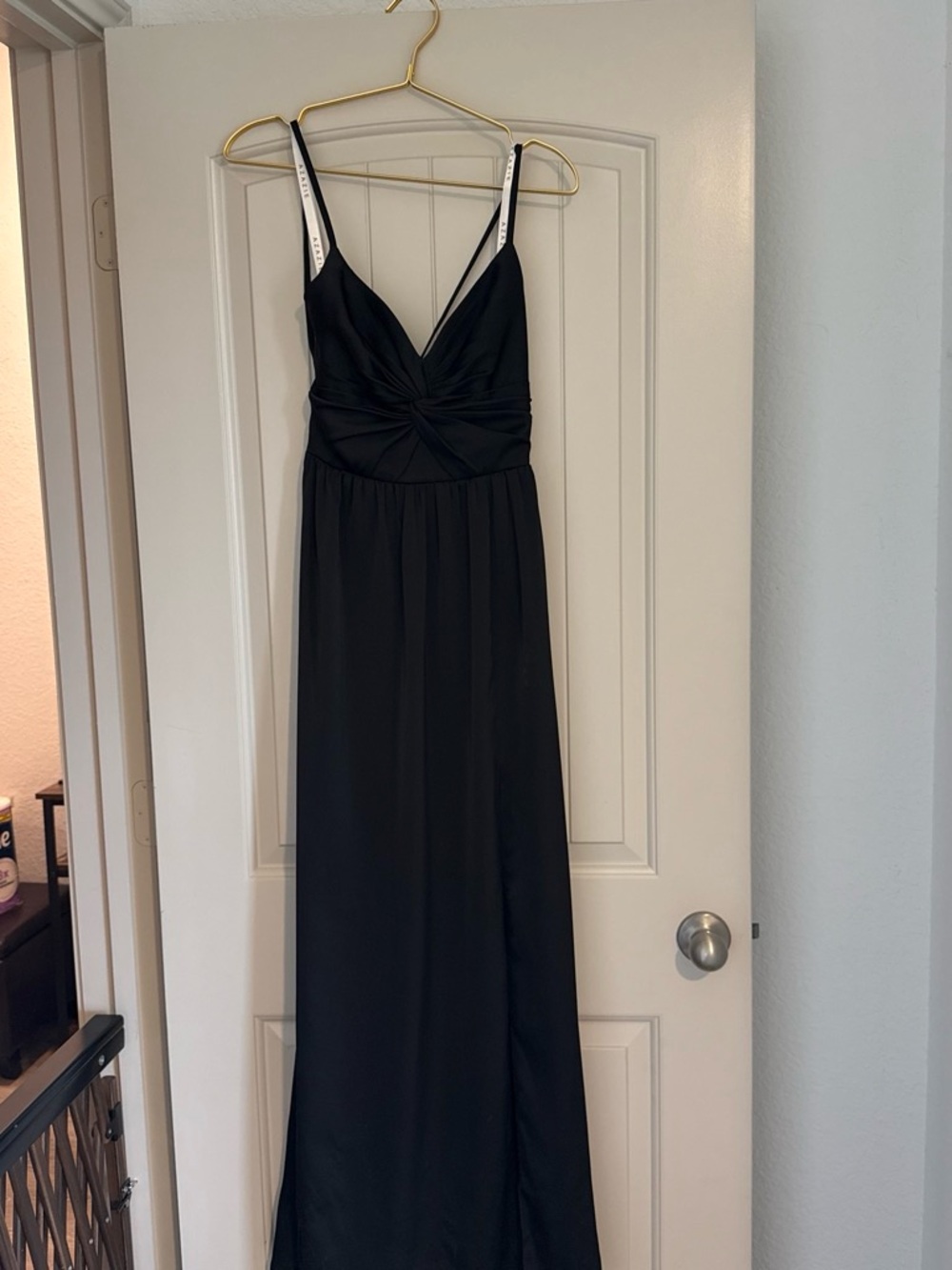 Azazie Black Twist-Detail Spaghetti Strap Maxi Dress